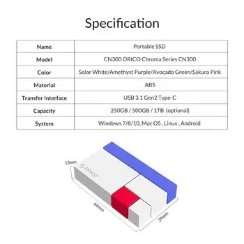 ORICO Chroma CN300 Zunanje Trde Diske 1TB 500 GB 250 GB Mini Prenosni SSD Tip-C 540M/S Zunanji Pogon ssd Zunanje SSD