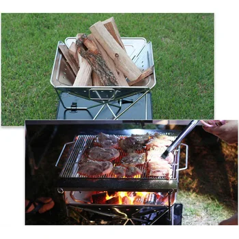 Zunanja inox žar multi-funkcijo oglje, štedilnik, zložljivi piknik multiplayer žar trobenta kampiranje masivnega lesa
