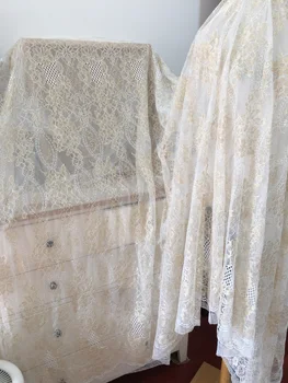 3 Metrov na Kos Svetlo Zlato francoski Vezenje Trepalnic Čipke Tkanine Boho Poročna Obleka Poročna obleka Tkanine 150 cm širok