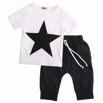 T-majica Bombaž Beli Vrhovi Harem Hlače 2pcs Oblačila Postavlja Nove Otroci Baby Fantje Star Obleke 2pcs Moda za Fante Oblačila 2Pcs Set 2-7Y