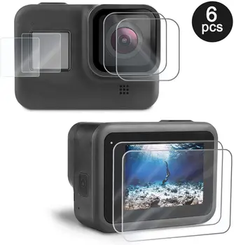 2 kompleta (6pcs), Kaljeno Steklo Ultra Zbriši Zaslon Objektiv Zaščitnik Film delovanje Fotoaparata Pribor za GoPro Hero 8 Črna Kamera