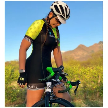 Kafitt Rumena Žensk Kratek Kolesarski Dres Skinsuit Bodysuit Triatlon Kolesarska Oblačila Maillot Mujer Macaquinho Gel Roza Pad