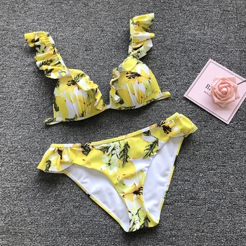 Seksi Kopalke Ženske Kopalke Ruffle Bikini Ženski 2020 Monokini Push Up kopalke Plaža Obrabe, Notranji Plavalni bo Ustrezala Biquini XL