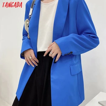 Tangada Ženske 2020 Moda En Gumb Modri Blazer Plašč Letnik Dolgimi Rokavi Ženske Poslovnih Vrhovi DA166