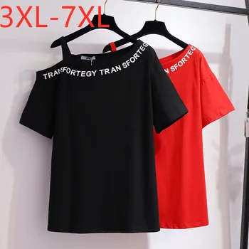 Novo 2021 poletje plus velikost vrhovi za ženske velika svoboden kratek rokav črna rdeča bombaž off ramo T-shirt 3XL 4XL 5XL 6XL 7XL