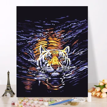 DIY okvir Pisane Tiger DIY Barvanje Z Številkami Živali, Slikarstvo, Kaligrafija Moderne Stenske Umetnosti Platno Za Dom Decors Umetnosti