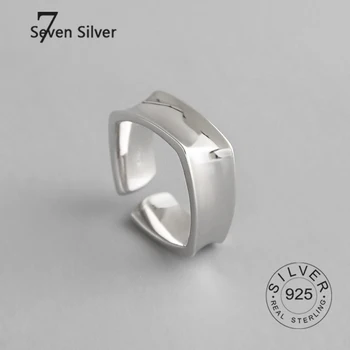 Pravi 925 sterling srebro prst obroči za ženske kvadratnih naleteli Trendy fine Nakit Velik Nastavljiv Starinsko Obroči Anillos