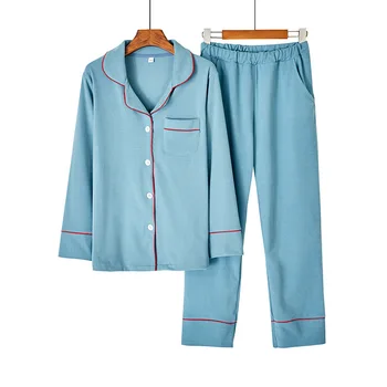 2pcs Majica&sopihanje Sleepwear Dolg Rokav More Pižame bo Ustrezala Modra Priložnostne kopalni plašč Homewear Pižamo Jeseni, Pozimi Bombaža Ženske