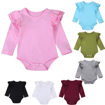 8 Barv za Malčke Baby Dekleta Fant Bombaž Ruffles Trdna Obleka, Dolg Rokav Obleke, Casual Jumpsuit Sunsuit 0-24M