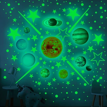 Zollor 453PCS Svetlobna Solarni Sistem Planet Meteor Star Stenske Nalepke, Spalnica, Dnevna soba Fluorescence Ustvarjalne Dekorativne Nalepke