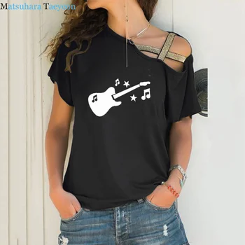 Kitara Glasba Tiskanje Tshirt Ženske Majica Bombaž Rokav Smešno 2020 Poletje Tee Majica Femme T-shirt za Ženske Vrhovi