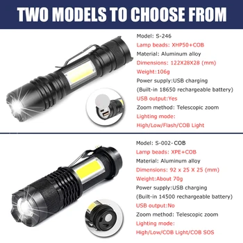 Močna LED Svetilka Prenosni Mini Svetilka COB Nepremočljiva Teleskopsko Zoom USB Delo Svetlobe, 4 Načinu Super Svetla Luč na Prostem