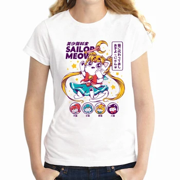 Nove Ženske T-shirt Sailor Moon Žep tshirt Smešno Dekle kratkimi rokavi tshirt Harajuku hip hop tees vrhovi