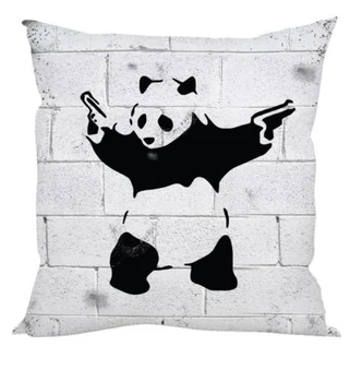 Kul Banksy Grafiti Oboroženih Panda Blazine Pokrov Črno Bel Panda Vrgel Blazino Primeru Zajema Primere, Bombaž Meri Gifts18