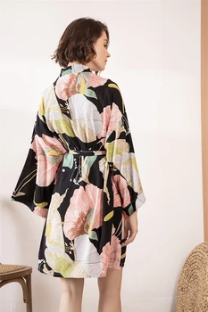2020 Nove Seksi Spodnje Perilo, Bombaž Kimono Plašč Kopalni Plašč Ženske Cvet Tiskanja Oblačilih, Saten Haljo Ženske Jutranje Halje Sleepwear Velika Velikost