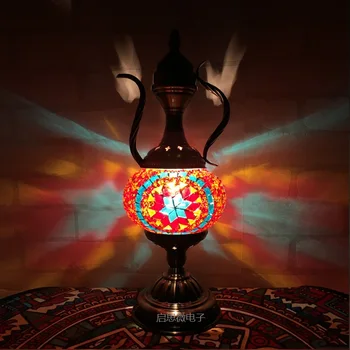 Turški mozaik namizne Svetilke letnik art deco Obrtniški lamparas de mesa mozaik Stekla romantično posteljo svetlobe lamparas con mosaicos