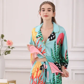 Ženske Svile Pižame Femme Saten Pijama Sleepwear Kratek Rokav Moda Pižamo za dekle More Obleko Dom Novo 2020 Domov Oblačila
