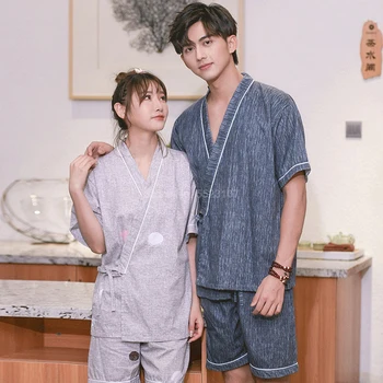 2020 Poletje Pižamo Set Za Ženske, Kratek Rokav Japonski Kimono Style Savna Sporočilo Bombaž Svoboden Moški Sleepwear Pižame Za Par
