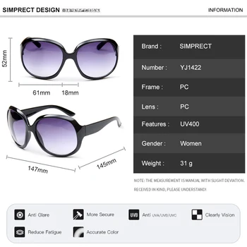 SIMPRECT Prevelik sončna Očala Ženske 2021 Modne blagovne Znamke Oblikovalec Okrogla sončna Očala Retro Vintage Velik Okvir Odtenkih Za Ženske