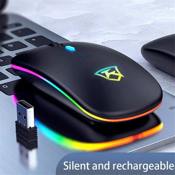 Brezžično Miško RGB Mouse Računalniška Miška Ergonomske Tiho Mause Polnilna Slim Svetlobna Optični 2,4 GHz USB Miši Za Prenosni RAČUNALNIK