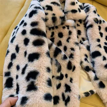 Leopard Natisniti Umetno Lambswool Kratek Coats Ženske Zimske Svoboden Hip Hop Oversize Zgostitev Toplo Jakno 2020 Korejski Moda Vrhnja Oblačila