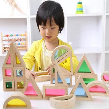 Otrok Montessori Lesene Igrače Mavrica Zlaganje Bloki Pisane Učenje Izobraževalni Gradnje Stavbe Igrače Set Za Starosti 2+