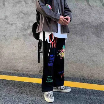 NiceMix Moških Priložnostne Dolge hlače pari korejski high street grafiti tiskanje neposredno elastični pas kombinezon Visoko Pasu Hlače