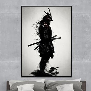 Plakati Črno-Beli Portret Platno Wall Art Japonski Samuraj Doma Soba Dekoracijo Slikarstvo za Steno Podstrešja notranjo Opremo