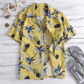 2020 Poletje, Mens Majice Kratek Rokav Hawaiian Majica Casual Moški Vrh Nove Modne ananas Tiskanja Moških Vrhovi Majica moška Oblačila 4XL