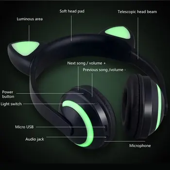 Holyhah brezžične bluetooth stereo gaming slušalke slušalke 7 barv LED svetlobe utripajoča žareče mačje uho slušalke za stranke darilo