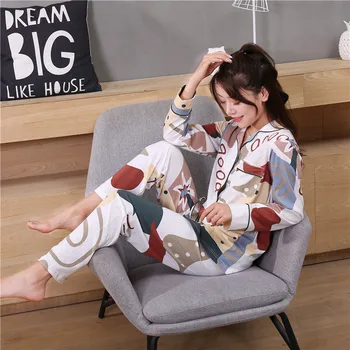Novi Japonski korejski par bombaž grafiti pižame, moške XL spomladi in jeseni obleko z dolgimi rokavi hlače priložnostne ženske pižame