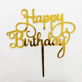 Brezplačna dostava 10 kos zlata akril happy birthday cake toppers stranka dekor odlikovanja