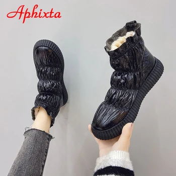 APHIXTA 2020 Novo Platformo Nepremočljiv Sneg Škornji Ženske Čevlje Višino Narašča Bling Pozimi Krznen Toplo Grudast Edini Sneg Škornji