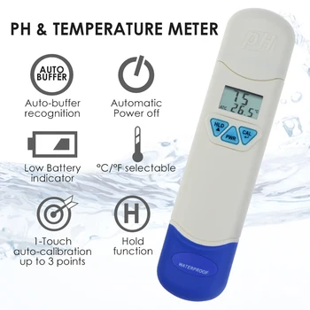 Digitalni pH & Temperature Merilnik 0.0-14.0 Območju pH Dual Display IP65-IP67 Nepremočljiv & Dustproof Zgradili-v ATC Visoka Natančnost