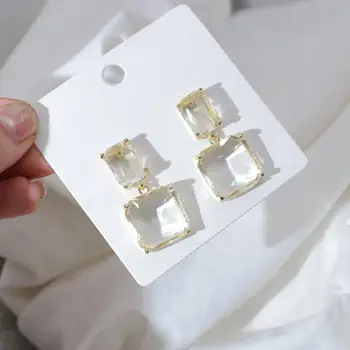 AENSOA korejski Uhani Stekla Geometrijske Prozorni Kvadrat Jasno, Kristalno Poročni Uhani za Ženske Dodatki Modni Nakit