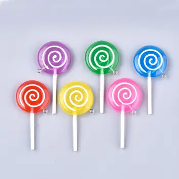 10pcs Mešane Barve Lollipop Čare Smolo Big Imitacije Hrane Obeski Ključnih Verige, Nakit, Ogrlico, Uhane, zaradi Česar Ugotovitve