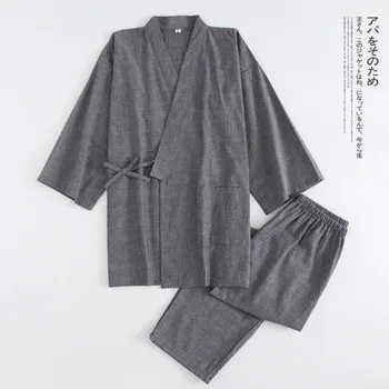 Nove Vode-oprati Bombažne Tanke Čiste Barve Pajama Nastavite Moških in Žensk Japonski Ljubitelji Kimono Domov Oblačila Proti-Vrat Pomlad Sleepwear