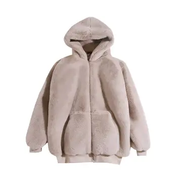 Cotday Urad Dama 2021 Moda Plišastih Plašč Ženske Zimske Imitacije Rex Zajec Krzno Trave Sredi Dolžina Nove Zgosti Hooded Coats