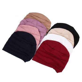 2020 Nov Elastična Bombaž Turban Klobuk Barva Ženske Toplo Zimo Izpadanje Las Headscarf Pokrova Notranje Hijabs Skp Muslimanskih Kemo Klobuk