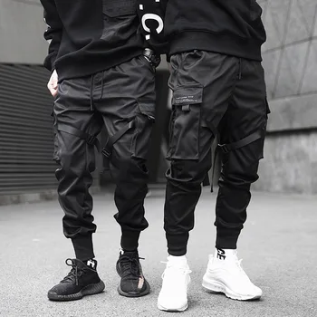 Mens Joggers Hlače Multi-žep Elastični Pas Design Harem Hlače Moški Ulične Punk Hip Hop Hlač Joggers Moških Oblačil