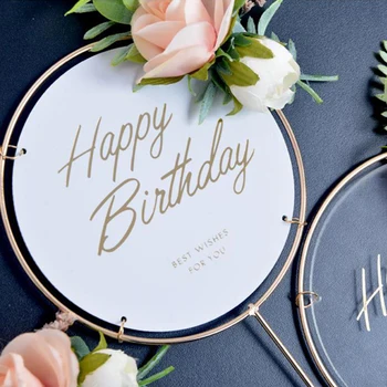 Akril Kovinski Happy Birthday Cake Pokrivalo z Umetno cvetje Za DIY Baby Tuš Rojstni Peko Torto Dekoracijo Zastav