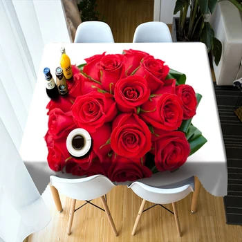 Poroka Dekoracija 3d Prtom Lepo Rdečo Vrtnico Cvetje Vzorec Stroj Poliester Bombaž Pravokotne&Okrogla Miza krpo