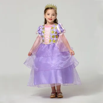 MUABABY Dekleta Zapleten Princesa Rapunzel Kostum Sežgati Rokav Večplastna Stranka Obleke Oblačila Otrok Halloween Modno Obleko Gor Frock