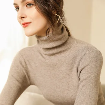 Jeseni in Pozimi Visoke kakovosti pleteni pulover ženske, Visok Ovratnik, kašmir pulover z dolgimi rokavi Kašmir Pulover Ženske Puloverju