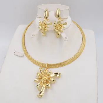 NEW Visoke Kakovosti Ltaly 750 Zlato barvo Nakit Set Za Ženske afriške kroglice moda ogrlico iz uhan nakit