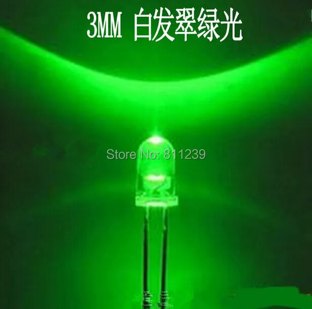 1000pcs LED, 3 mm Zelena Jasno Objektiv Krog Ultra Svetla Pregleden LED, 3 mm Svetleče Diode Žarnice