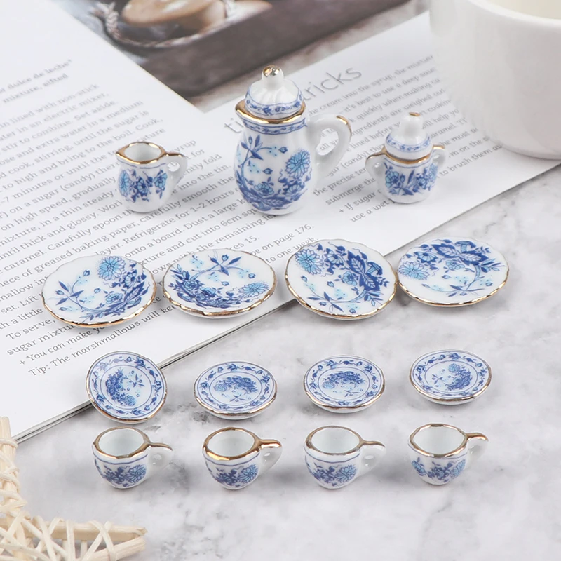 15Pcs 1:12 Lutke Miniaturne Posode iz Porcelana Keramični Tea Cup Set Za Lutke Decals Nova