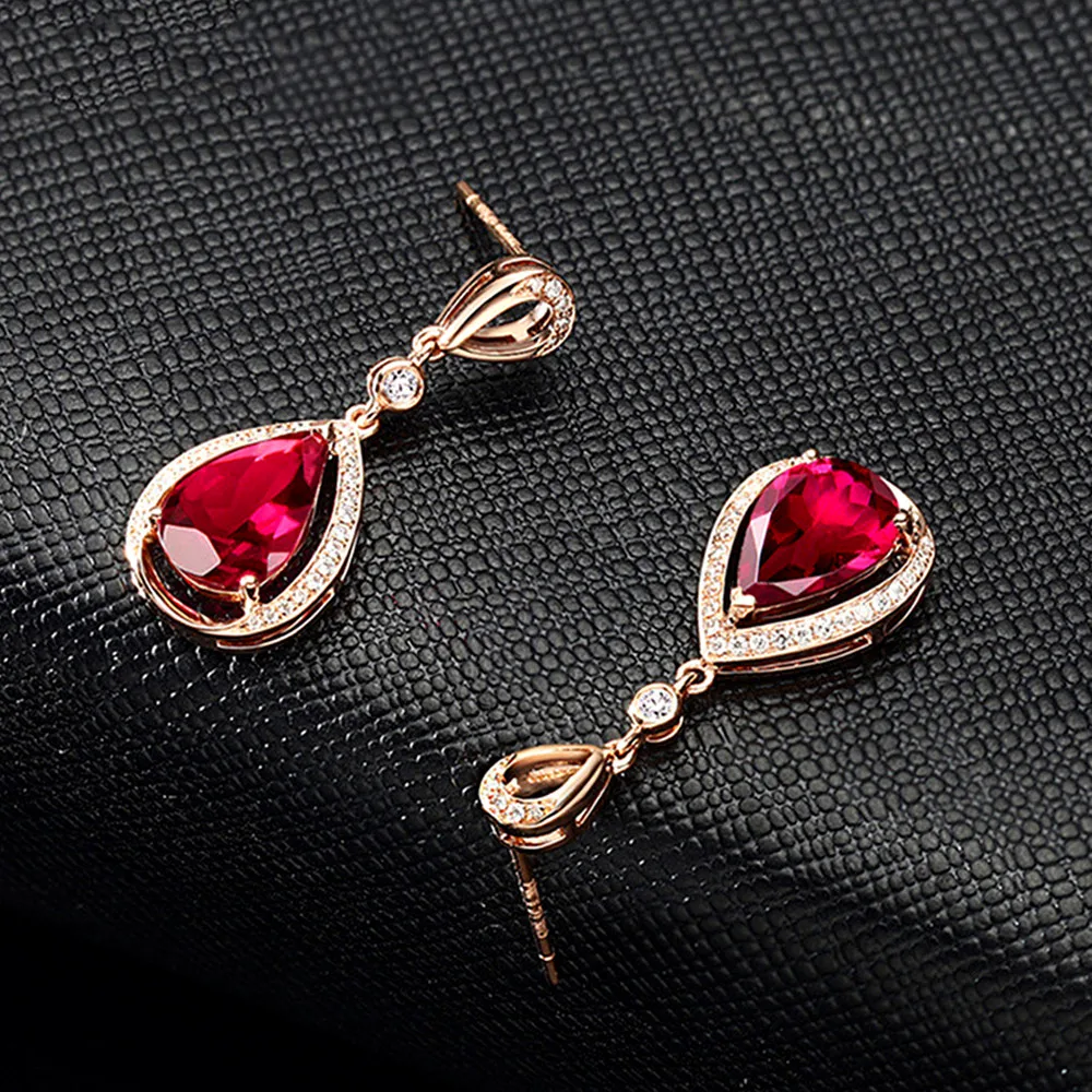 18K rose zlata barva je Rubinasto dragih kamnov, diamant, cirkon visijo spusti uhani za ženske luksuzni nakit stranka bijoux kristalno pendientes