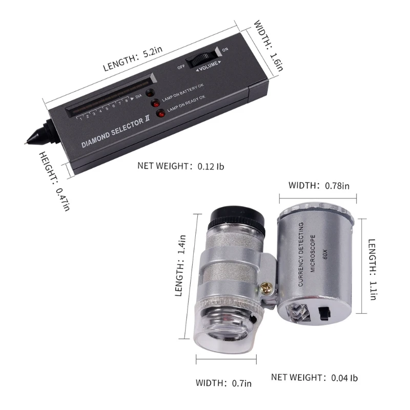 2-v 1 Prenosni Diamond Tester Pero z 60X LED Osvetljeno Loupe Mikroskop, Povečevalna Stekla Komplet Combo Zlatar Komplet orodij