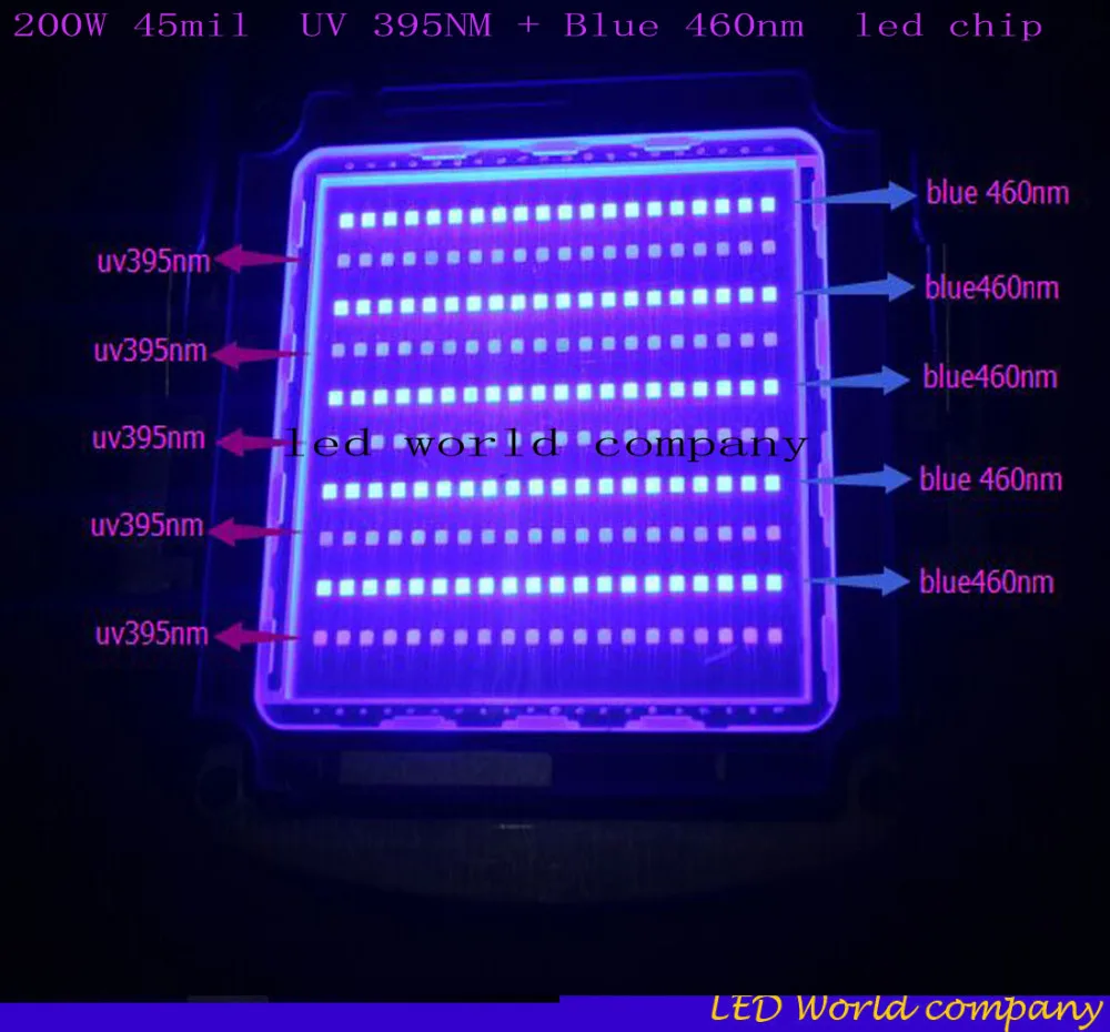 200W 45mil SMD High Power LED Ultra Violet UV 395NM + Modra 460nm UV:Modra 33-36V High Power LED Luči 200W uv led čip